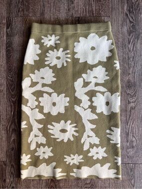 Bohme Green Floral Knit Skirt